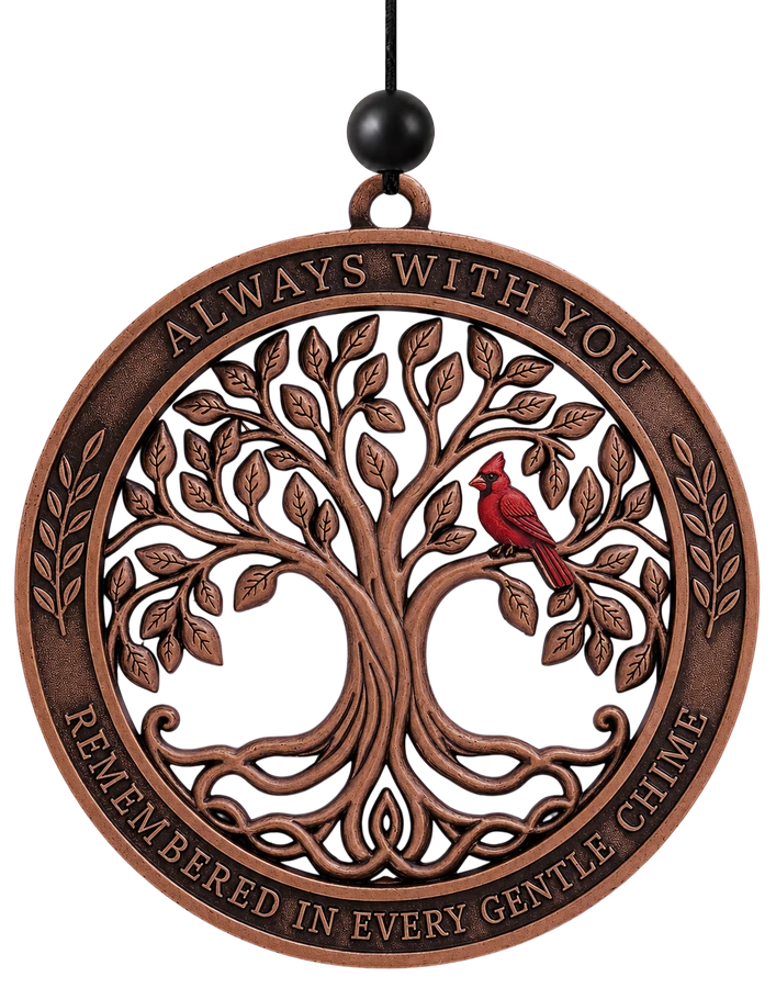 Tree of Life memorial medallion with red cardinal